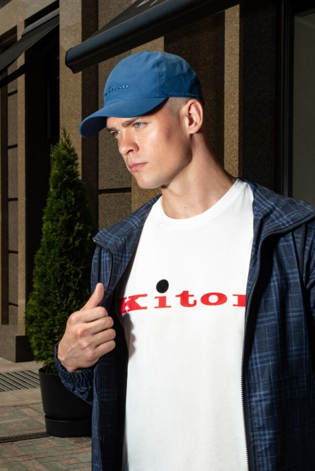 Kiton кепка з бавовни та нейлону синя чоловіча 173487 - фото 2