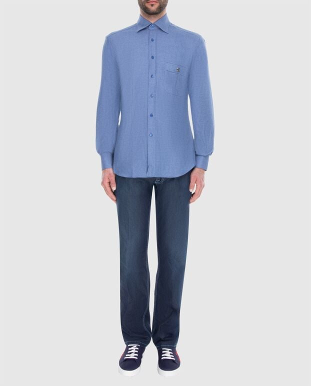 Stefano Ricci men's blue shirt with a chest pocket and a metal eagle head emblem 173518 - photo 2