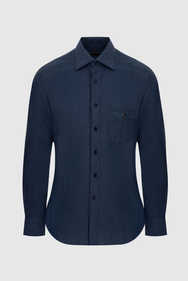 Stefano Ricci men's dark blue shirt with a turn-down kent collar and a patch chest pocket 173519 - photo 1
