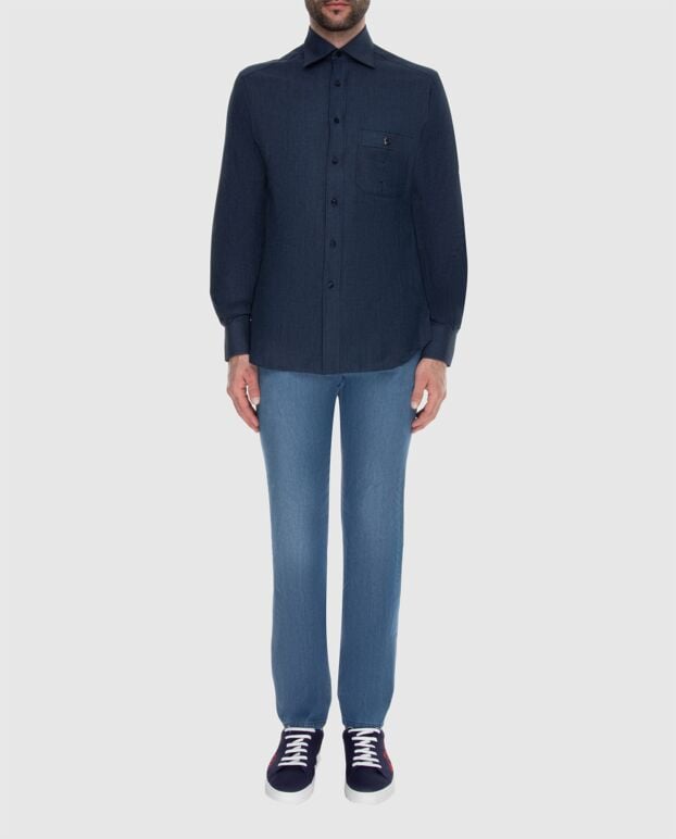 Stefano Ricci men's dark blue shirt with a turn-down kent collar and a patch chest pocket 173519 - photo 2