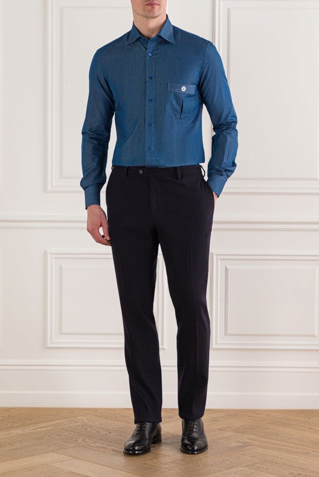 Stefano Ricci classic men's blue cotton shirt with a pocket 173529 - photo 2
