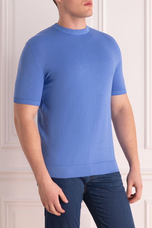 Cesare di Napoli solid light blue cotton short-sleeve jumper for men 173587 - photo 3