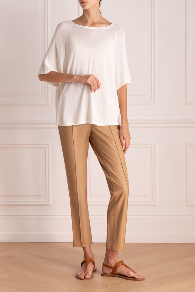 Women's beige leather pants - photo 2