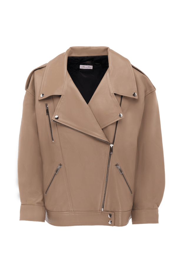 Fleur de Paris women's leather beige long jacket with metal elements 173648 - photo 1