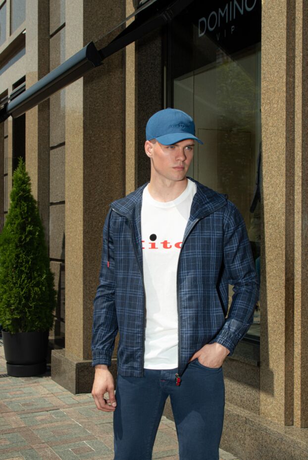 Kiton sports sweatshirt men's cotton blue checkered with a hood 173658 - photo 2