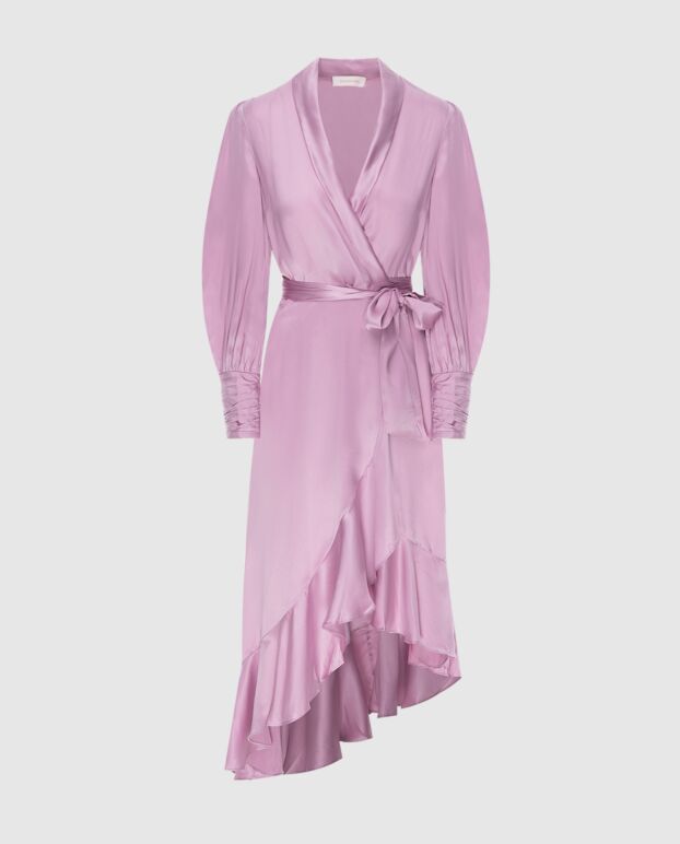 Zimmermann women's purple silk midi dress with long sleeves and a belt 173664 - photo 1