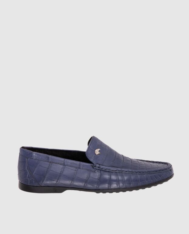 Stefano Ricci men's dark blue loafers made of textured leather with a metal logo 173721 - photo 1