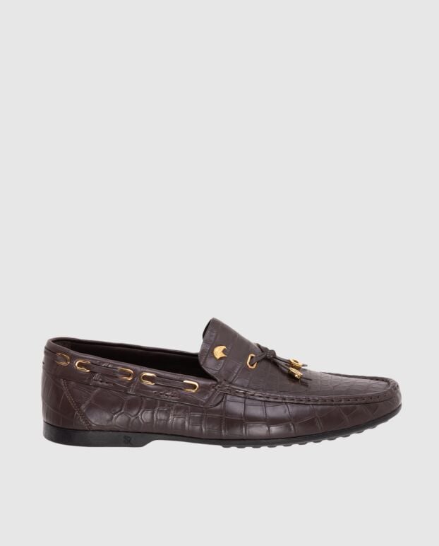 Stefano Ricci brown men's loafers made of textured leather and metal pendant 173733 - photo 1