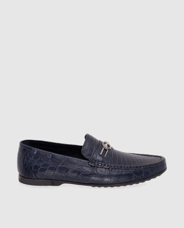 Stefano Ricci blue men's loafers made of textured leather and metal insert 173737 - photo 1