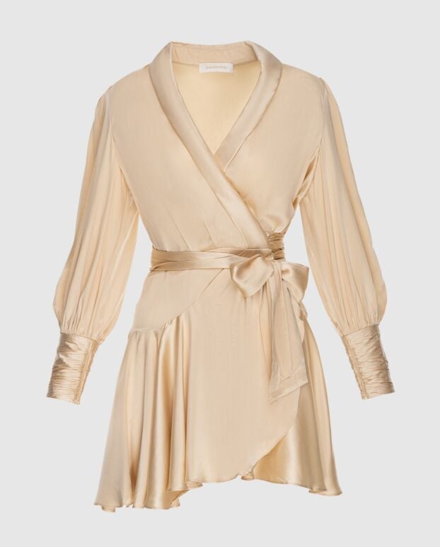 Zimmermann women's beige silk mini dress with long sleeves and a belt 173785 - photo 1