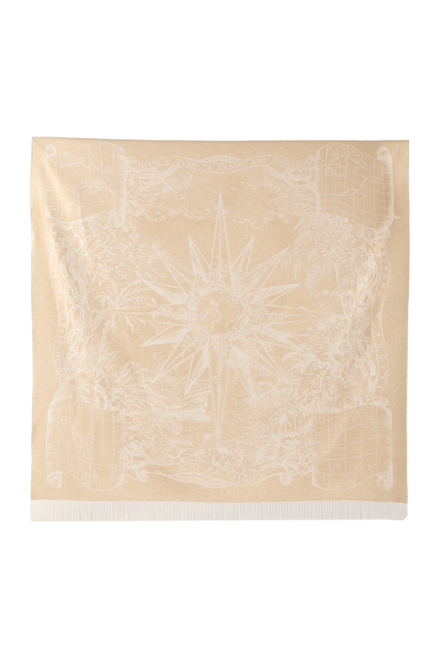 Dior women's beige scarf with a map pattern and fringe 173836 - photo 1