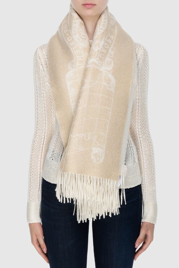 Dior women's beige scarf with a map pattern and fringe 173836 - photo 2