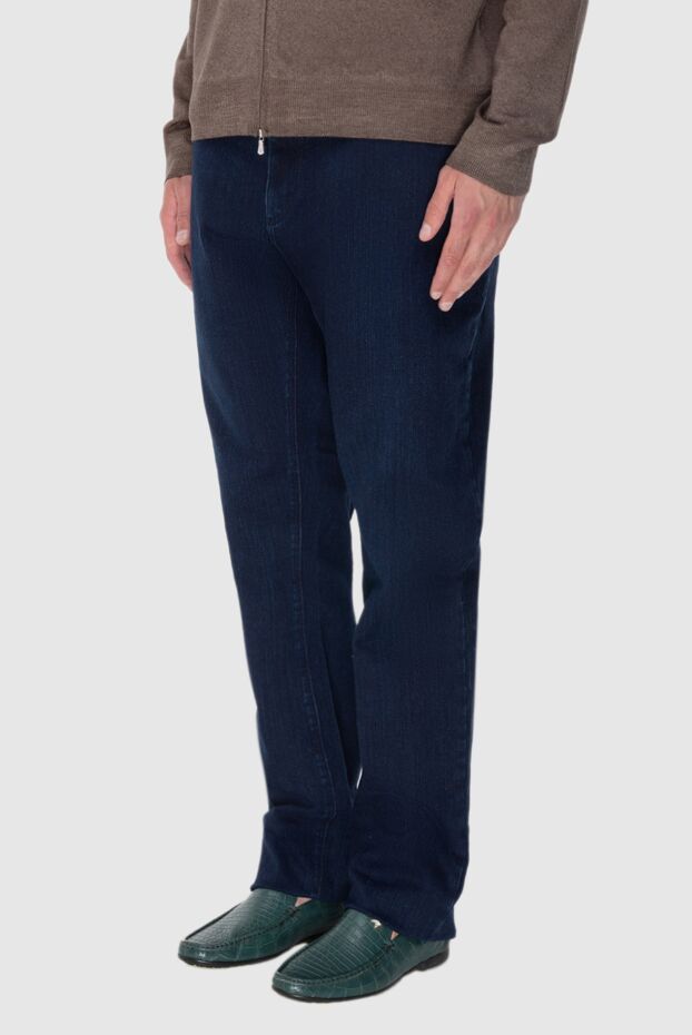 Zilli dark blue cotton jeans with leather pocket trim 173843 - photo 3
