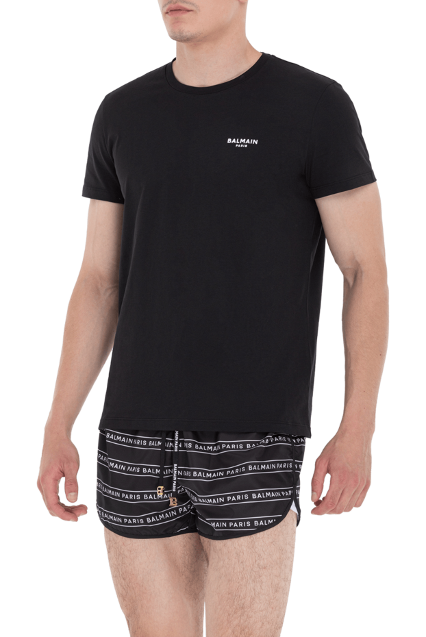 Balmain men's black cotton t-shirt with white logo 173857 - photo 3