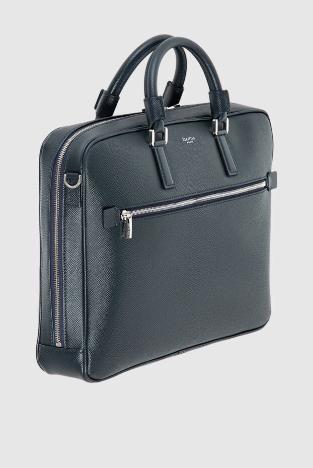 Serapian men's blue shoulder bag made of textured leather 173892 - photo 3