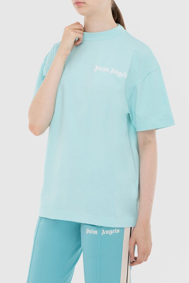 Palm Angels футболка женская голубая свободного кроя с лого 173936 - фото 3