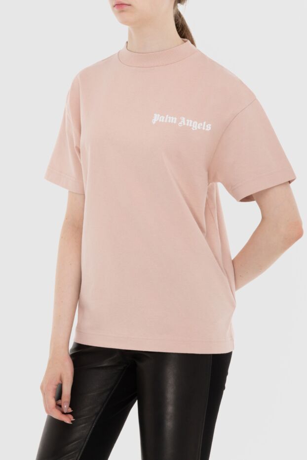 Palm Angels футболка женская розовая с белым логотипом 173940 - фото 3