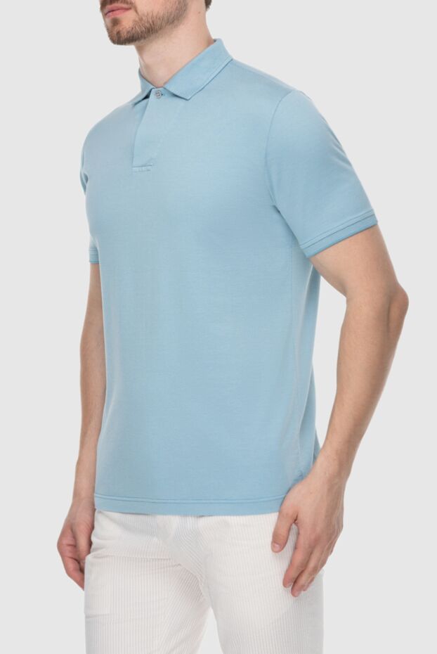 Loro Piana light blue cotton polo shirt with a single button for men 173964 - photo 3