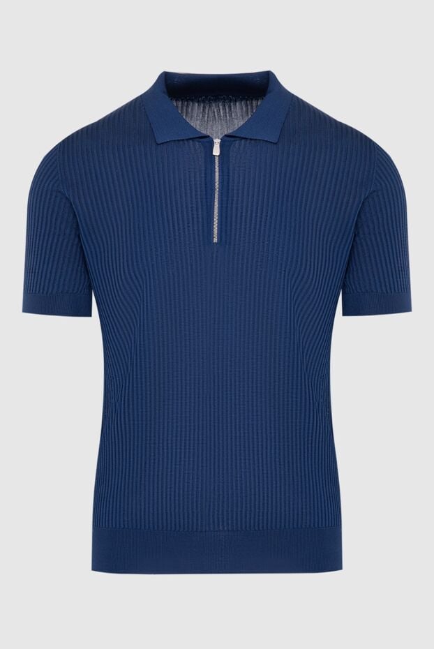 Corneliani blue silk polo shirt in a ribbed knit for men 174030 - photo 1