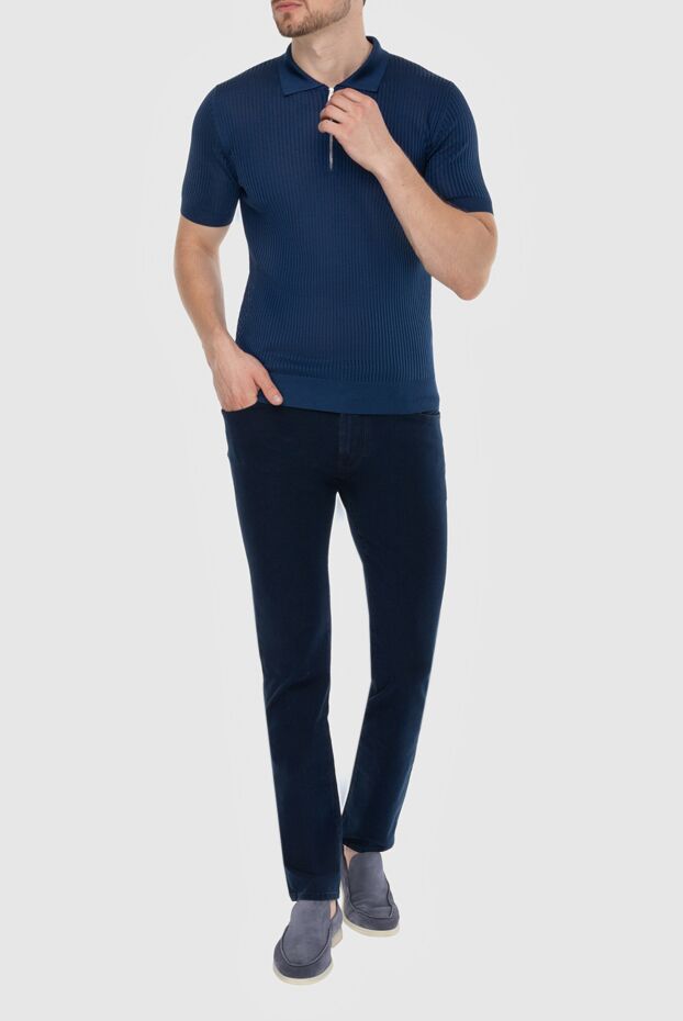 Corneliani blue silk polo shirt in a ribbed knit for men 174030 - photo 2
