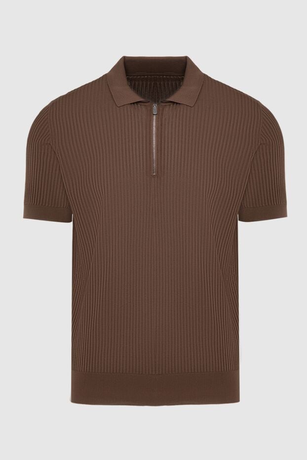 Corneliani men's brown ribbed silk polo shirt with zip 174031 - photo 1