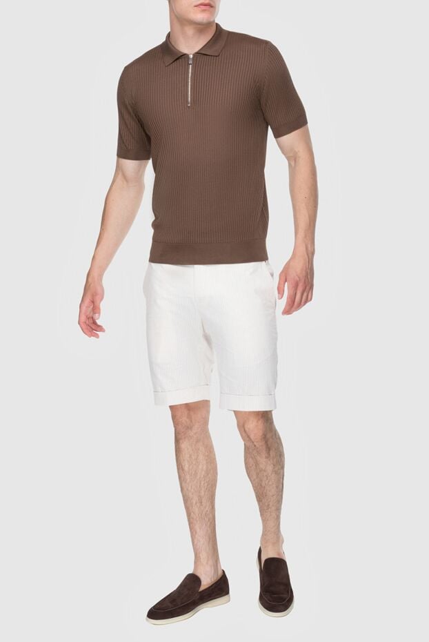 Corneliani men's brown ribbed silk polo shirt with zip 174031 - photo 2