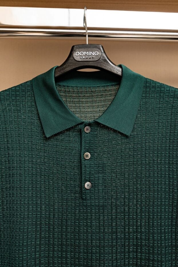 Corneliani silk polo shirt with textured pattern in emerald color 174032 - photo 2