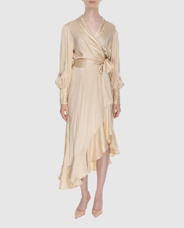 Zimmermann women's long beige silk dress with long sleeves and a belt 174041 - photo 2