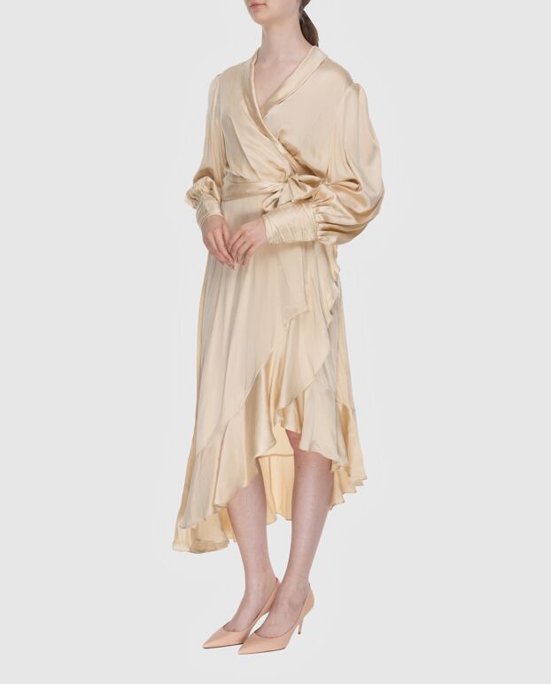 Zimmermann women's long beige silk dress with long sleeves and a belt 174041 - photo 3