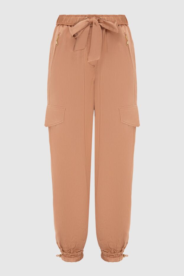 Brown women's pants with a belt and pockets