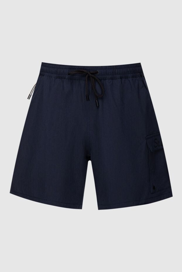 Men's dark blue shorts with elastic waistband and flap pocket - photo 1