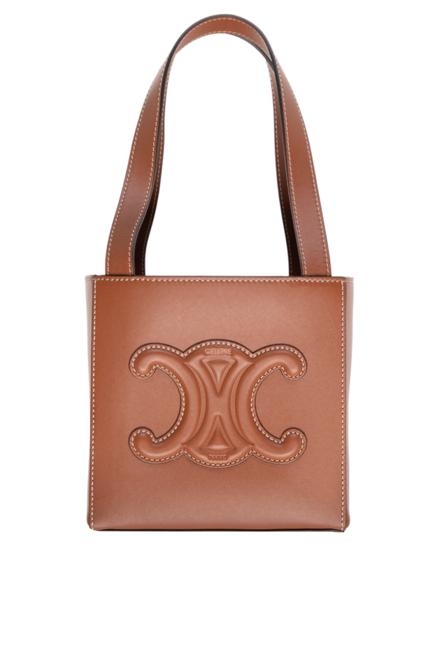 Celine women's brown leather shopper bag with embroidered logo 174145 - photo 1