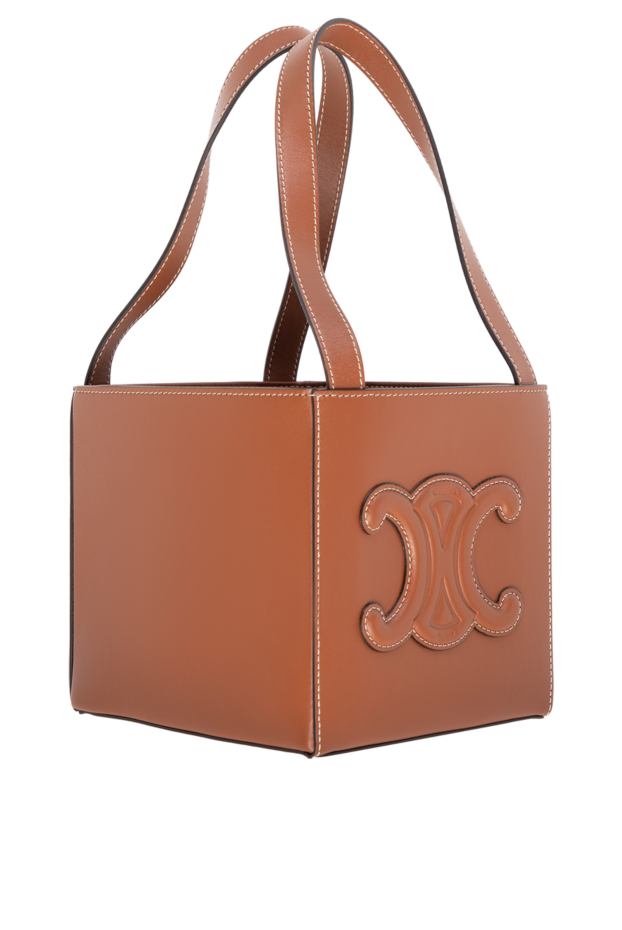 Celine women's brown leather shopper bag with embroidered logo 174145 - photo 3