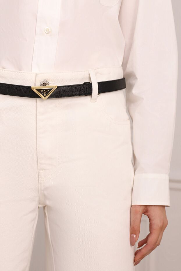 Prada women's black leather belt with triangular logo buckle 174234 - photo 3