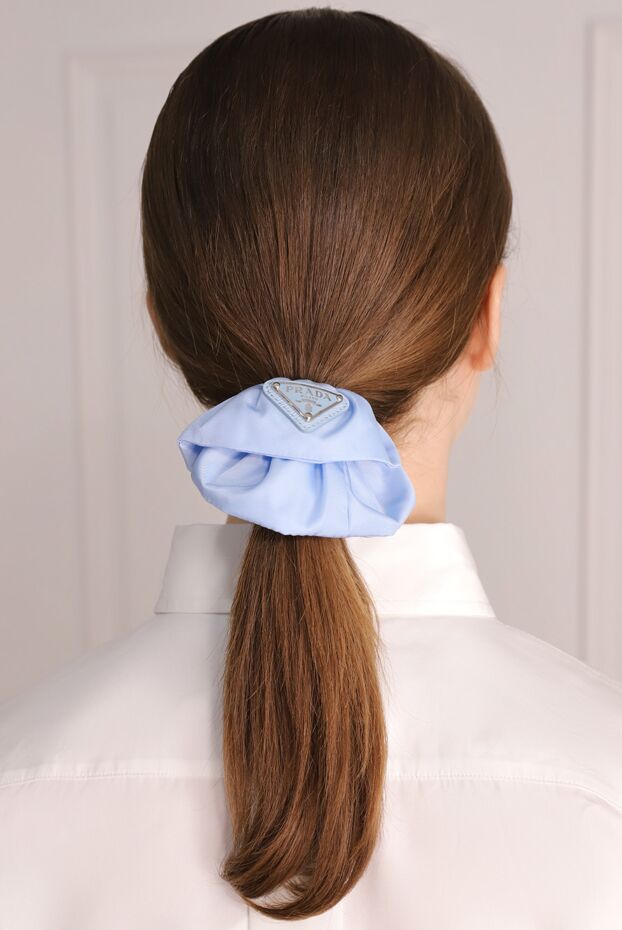 Prada women's hair elastic blue with logo patch 174240 - photo 3