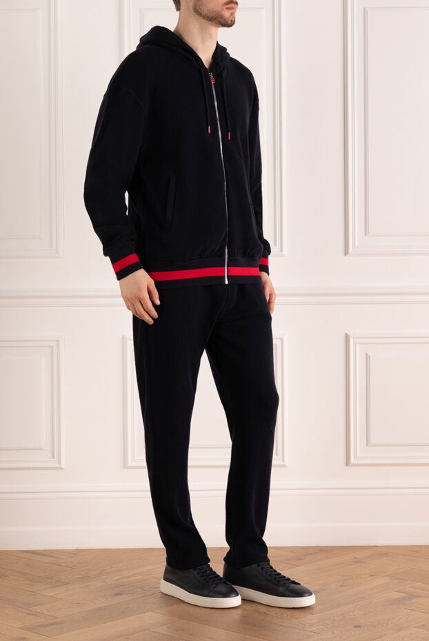 Kiton mens dark blue tracksuit with hood and contrasting stripe trim 174258 - photo 3