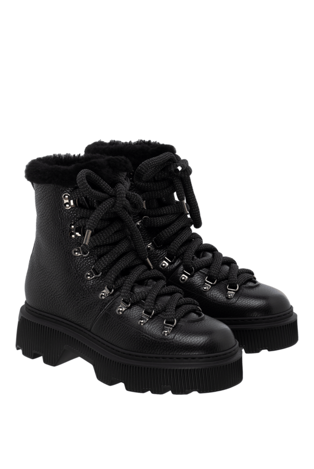 Santoni black leather hiker boots lined with fur women's 174310 - photo 3
