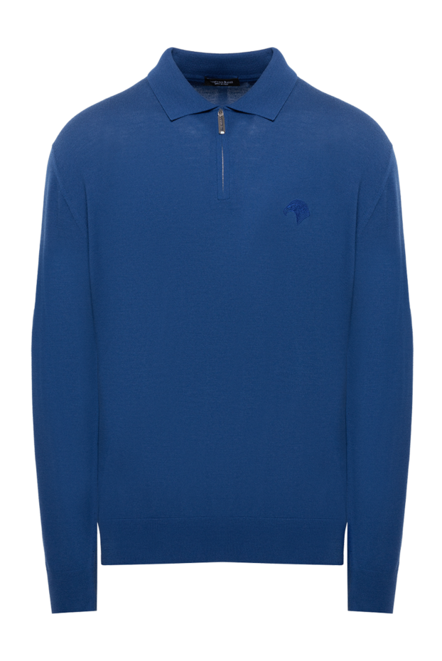 Men's blue woolen polo with embroidered logo - photo 1