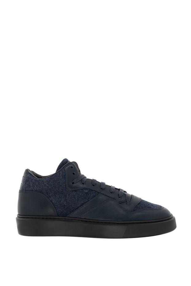 Doucal`s dark blue sneakers made of grained leather with wool inserts 174401 - photo 1