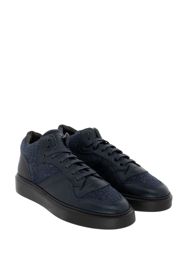 Doucal`s dark blue sneakers made of grained leather with wool inserts 174401 - photo 3