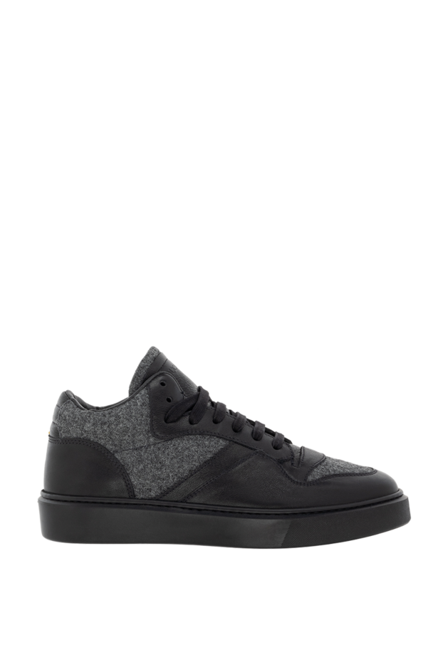 Doucal`s black genuine leather and wool sneakers for men 174402 - photo 1