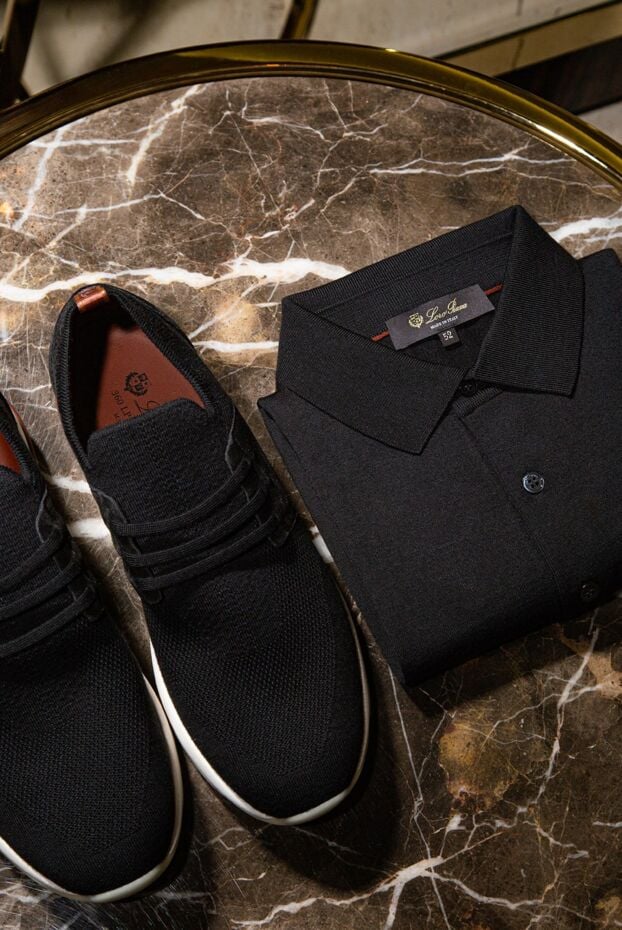 Loro Piana classic men's polo shirt made of fine wool with long sleeves in black 174477 - photo 2