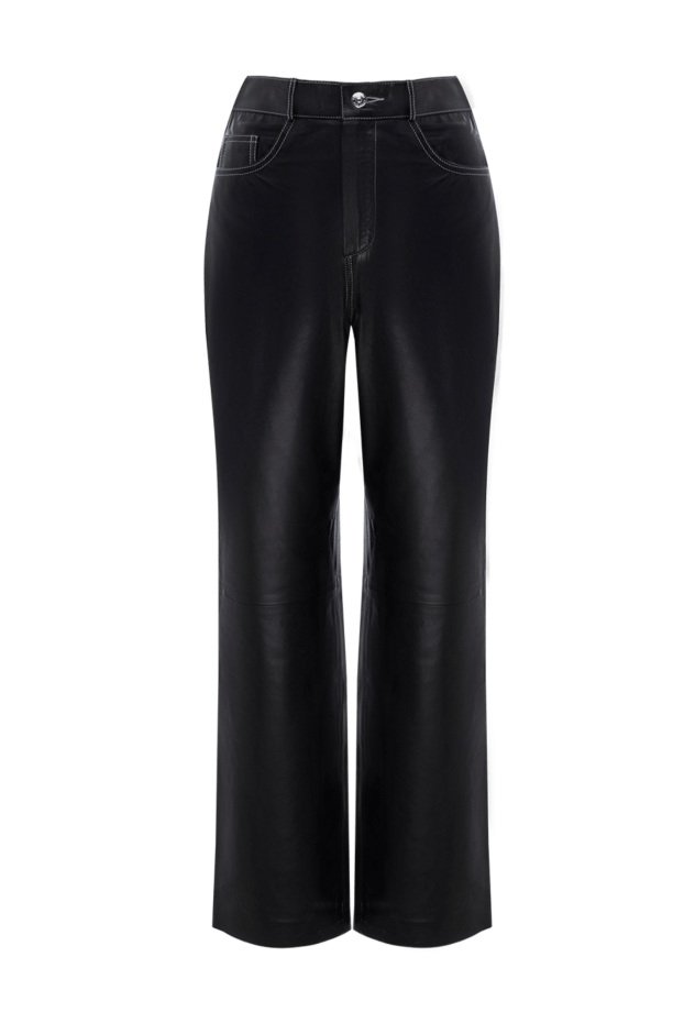 Women's leather pants in black with a loose fit - photo 1