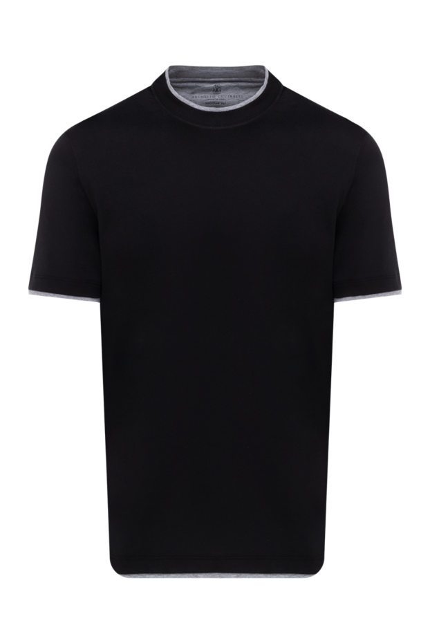 Black men's cotton t-shirt with a layered effect - photo 1