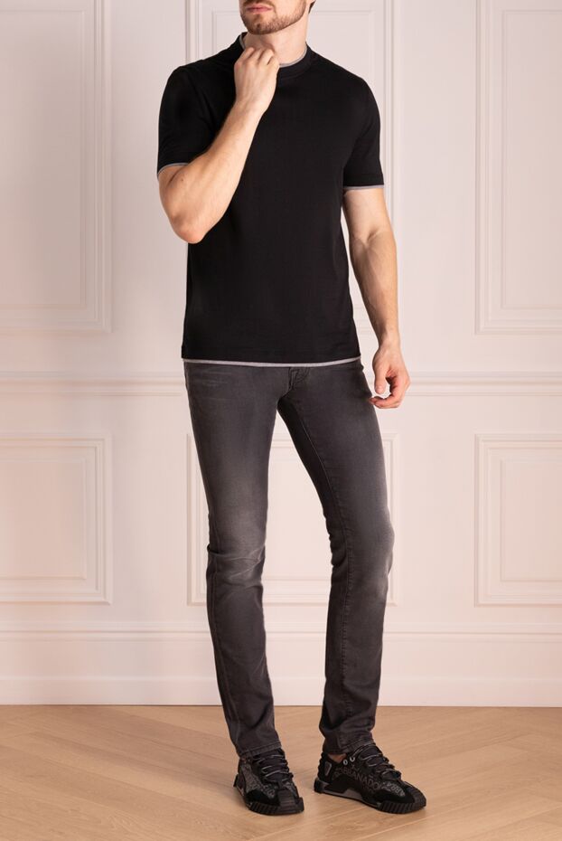 Black men's cotton t-shirt with a layered effect - photo 2