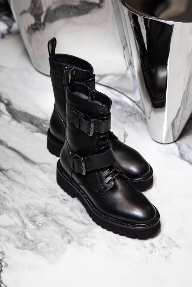 Doucal`s high leather boots black decorated with two buckles women's 174631 - photo 2