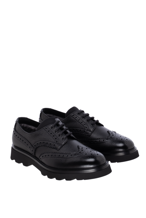 Doucal`s men's leather shoes with fur black 174636 - photo 3