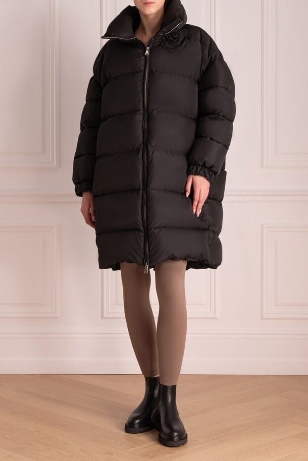 Giuseppe Di Morabito women's black down jacket with a voluminous collar and floral applique 174718 - photo 2