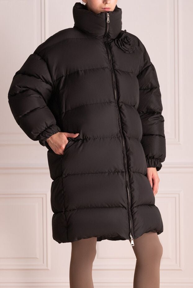 Giuseppe Di Morabito women's black down jacket with a voluminous collar and floral applique 174718 - photo 3