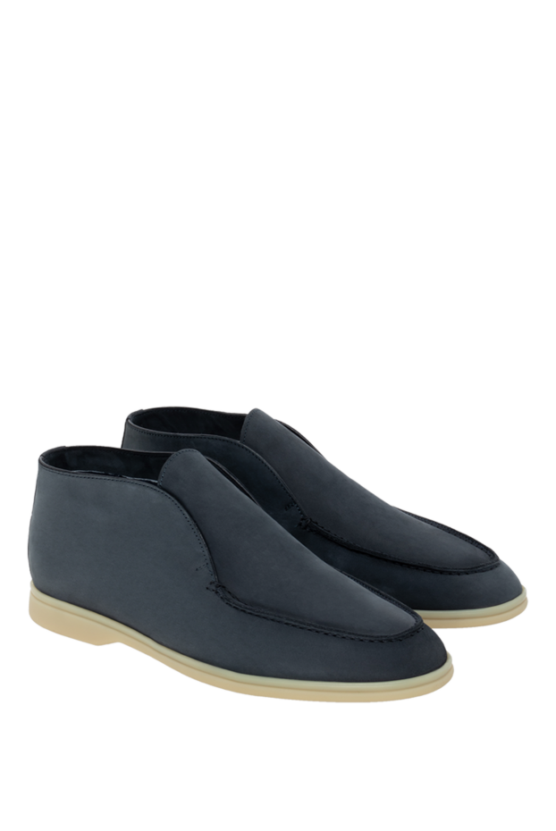 Cesare di Napoli men's nubuck loafers with fur blue 174792 - photo 3